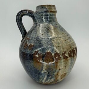 Signed Salt Glaze Stoneware Jug Highwayman McCall The Grocery Rustic Vase‎ 6.5"